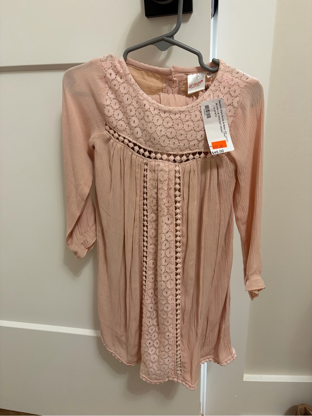 Girls' Blush Lace-Panel Casual Dress
